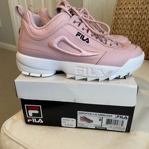 Fila Disrupter II 3D Embroider Rose Pink Womens 8 Sneakers Shoes EUC RARE